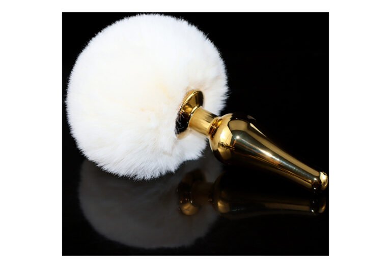 Product image of Gold Floral Tip White Pom Pom Tail Butt Plug, SKU AYW-ALL2072