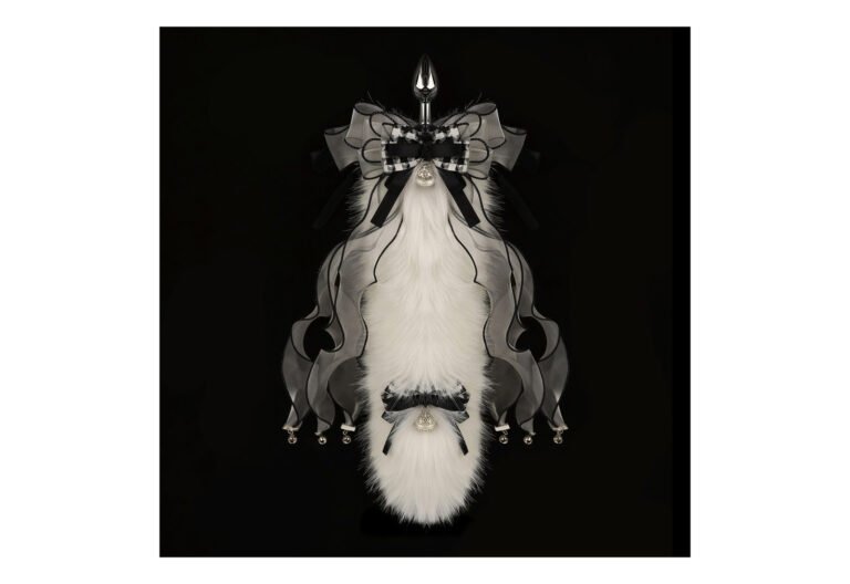 Product image of Double Bell Black and White Tail Butt Plug, SKU AYW-ALL2158