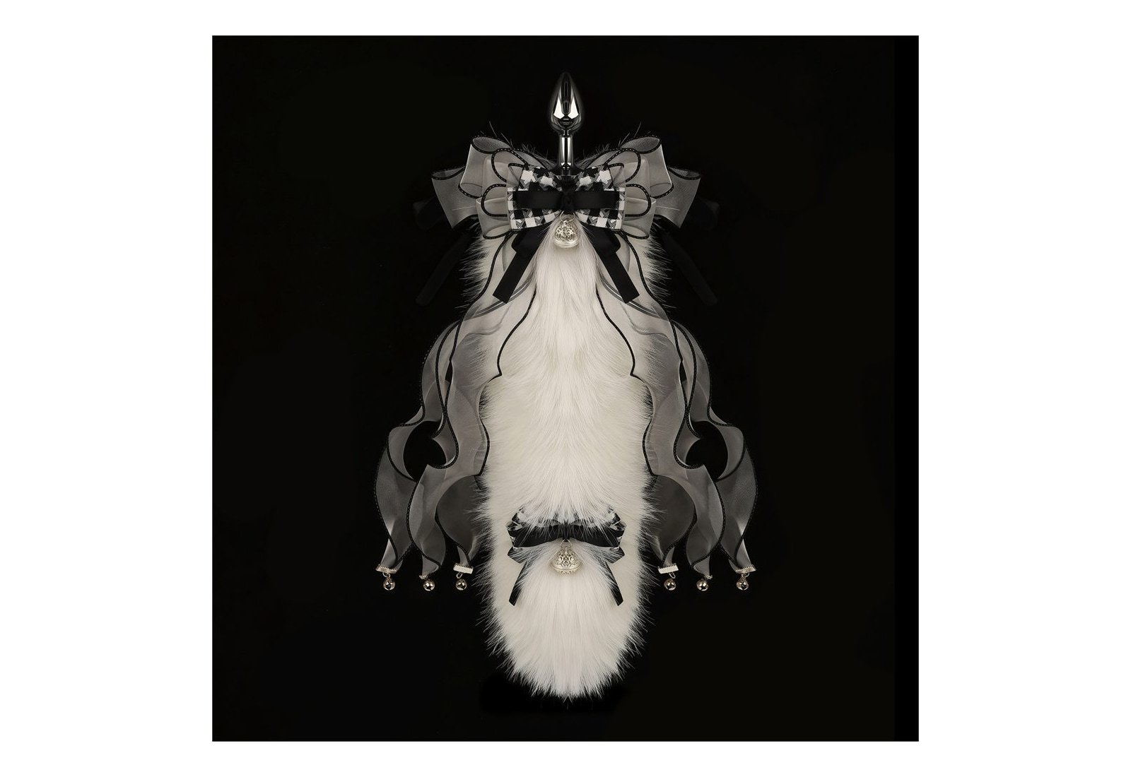 Double Bell Black and White Tail Butt Plug
