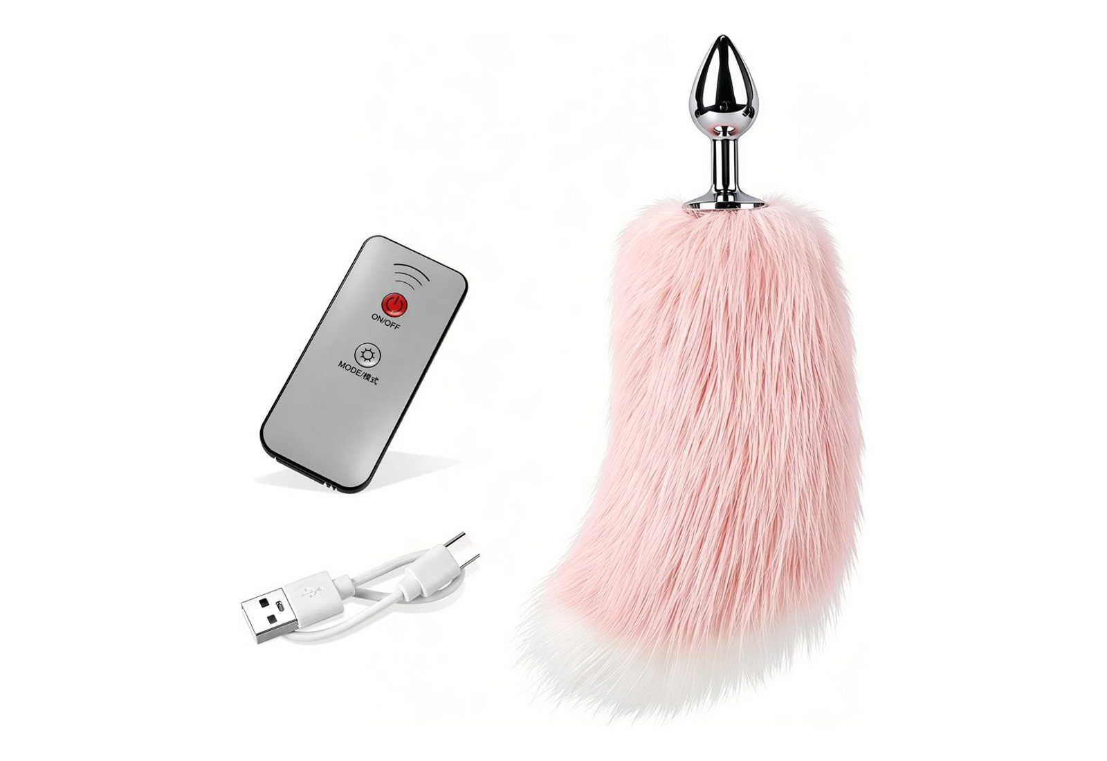 Remote Controlled Pink and White Tail Butt Plug