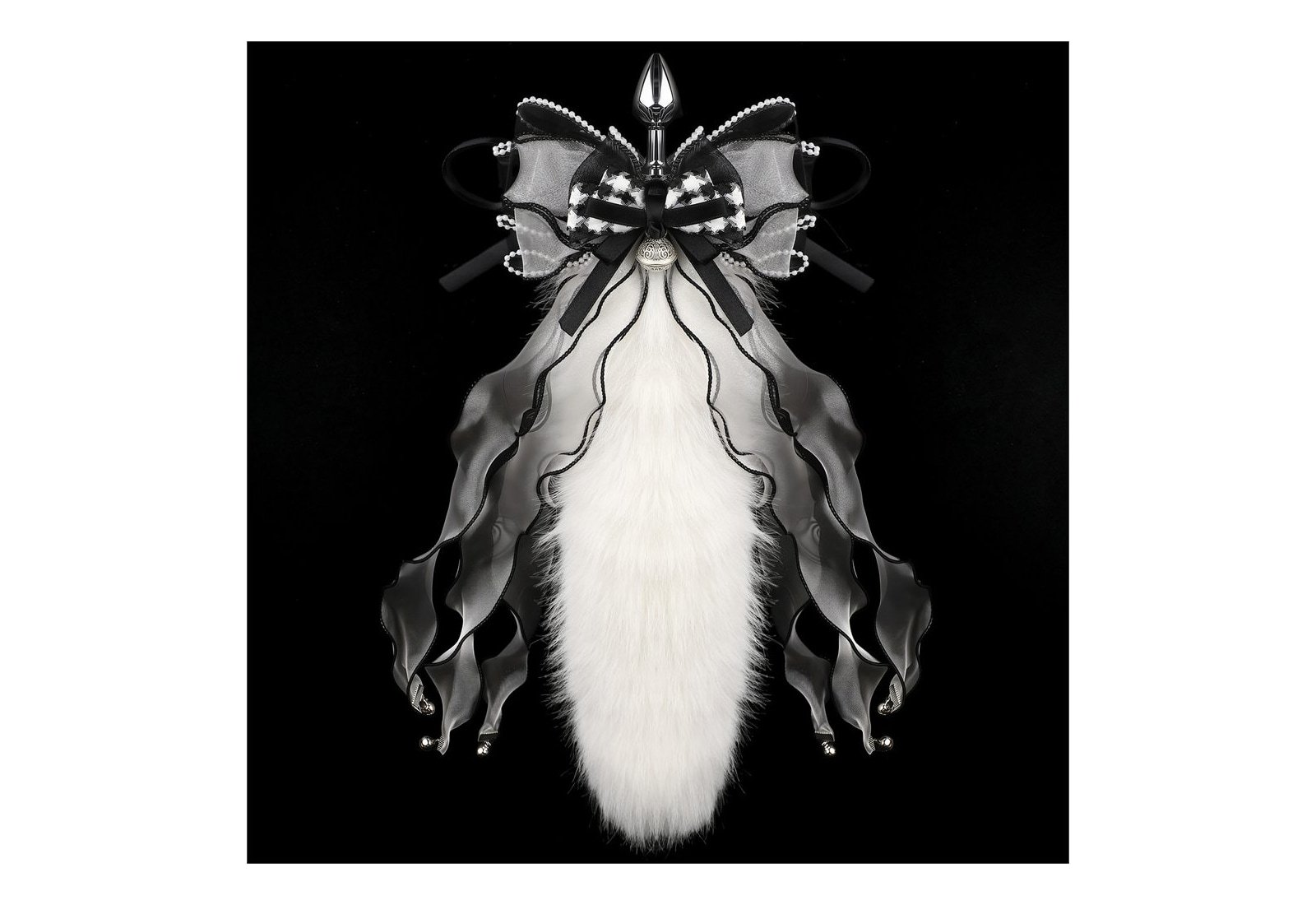 Faceted Black and White Tail Butt Plug