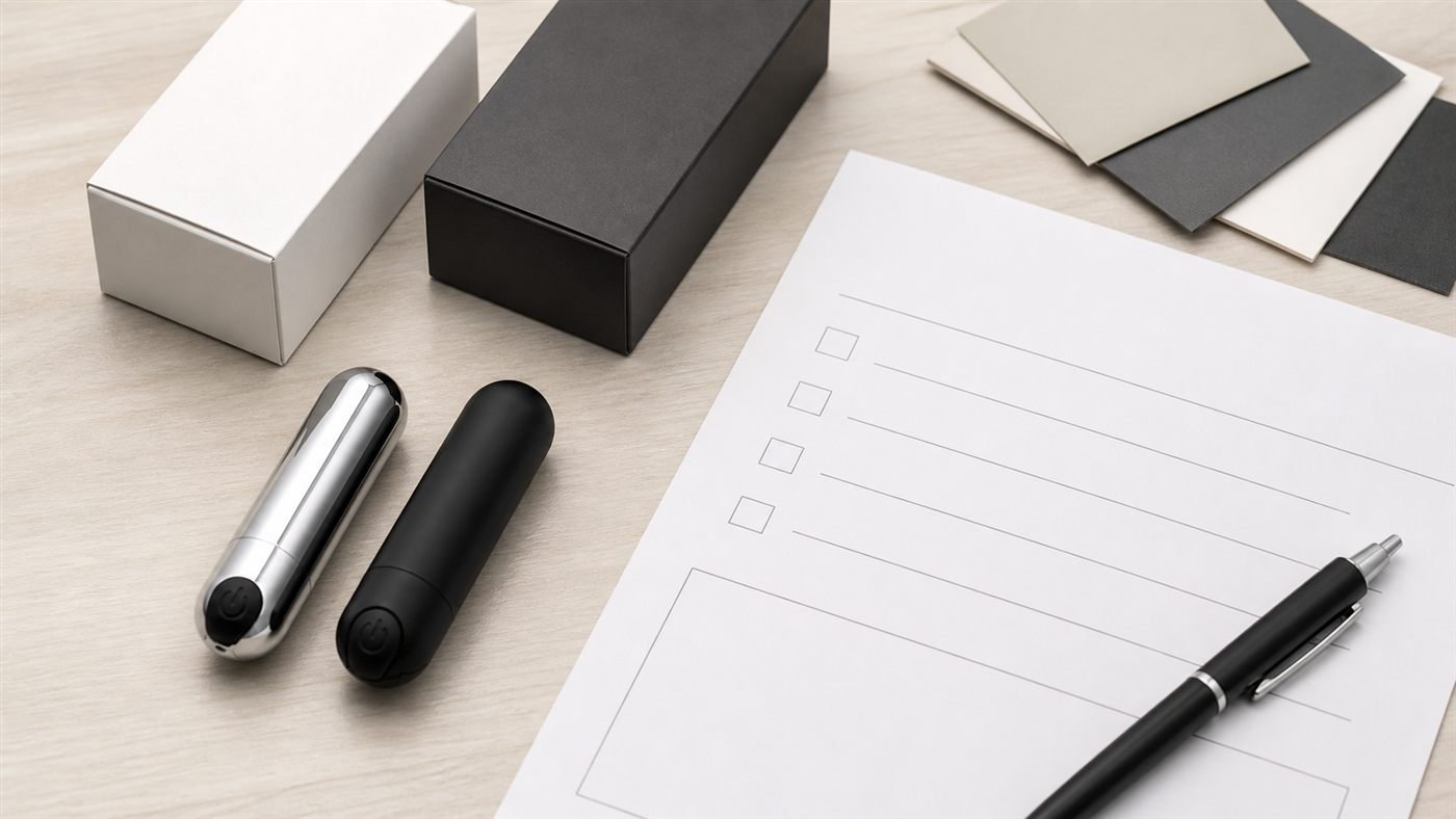 Sex toy RFQ checklist with product samples and packaging options